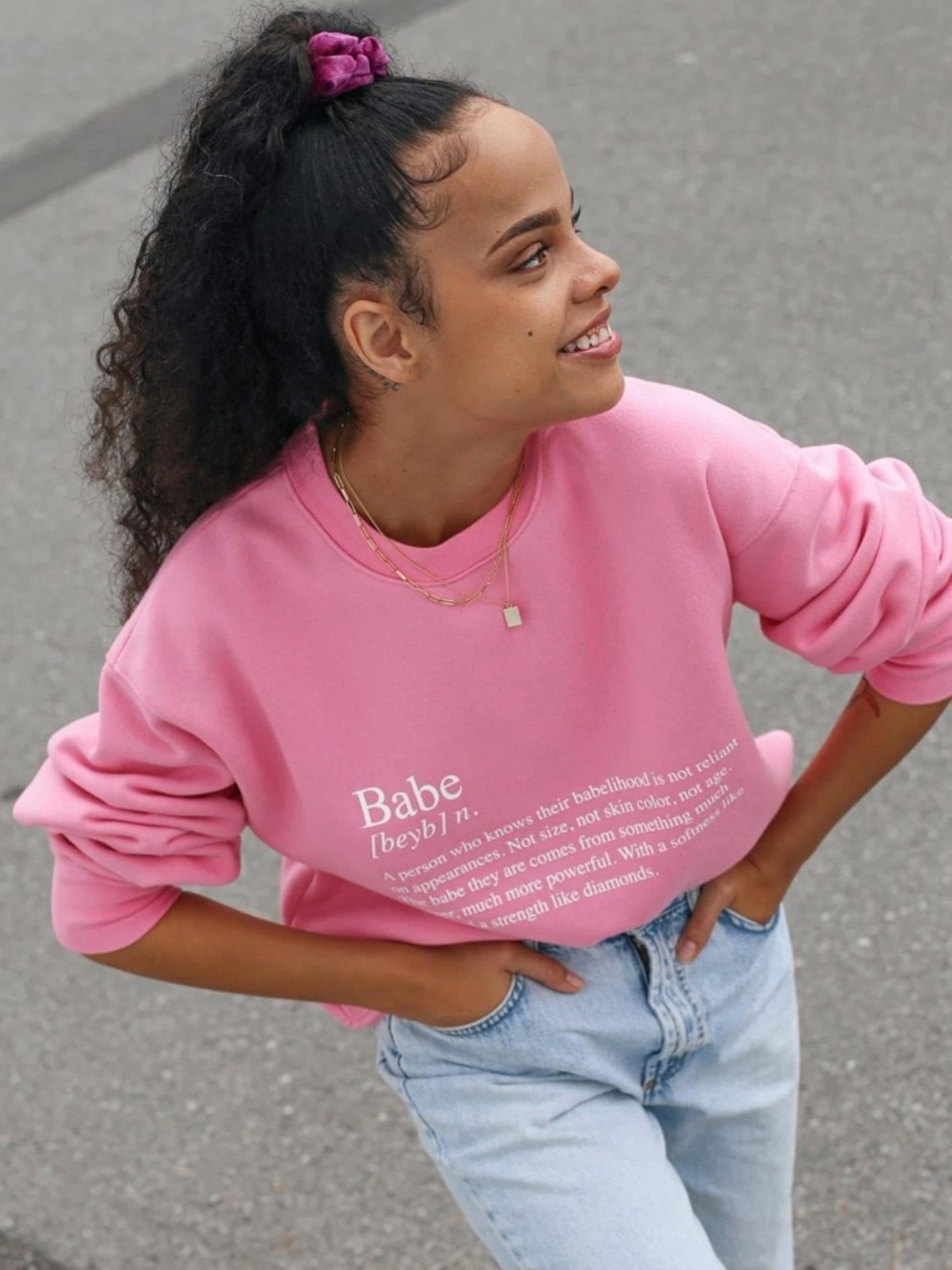 Brunette the Label definition of a babe pink sweatshirt BABE NWT XS/S crewneck
